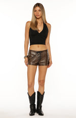 Eminara Vintage Brown PU Lace Up Shorts Image