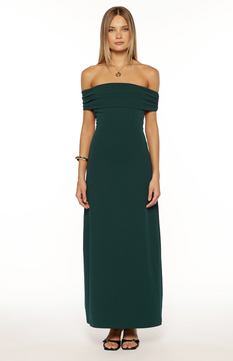 Erica Teal Crepe Off the Shoulder Maxi Dress Image