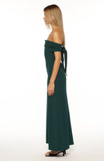 Erica Teal Crepe Off the Shoulder Maxi Dress Image