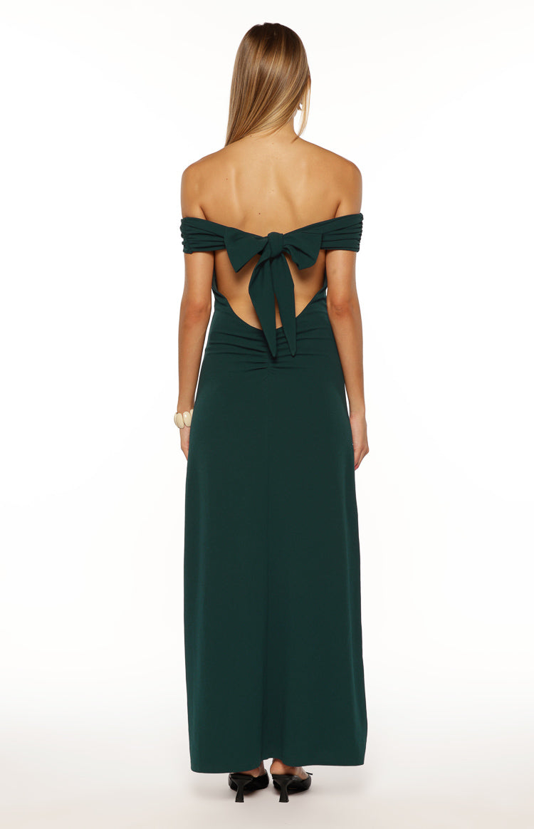 Erica Teal Crepe Off the Shoulder Maxi Dress Image