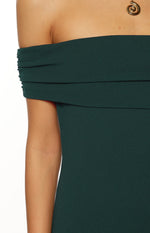 Erica Teal Crepe Off the Shoulder Maxi Dress Image