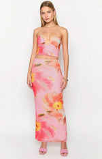 Esha Pink Floral Strapless Crop Top