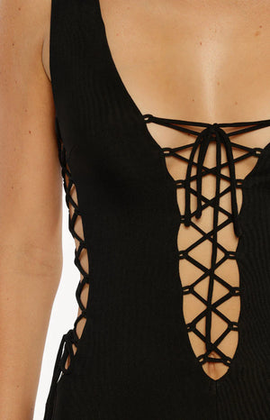 Flux Black Lace Up Playsuit