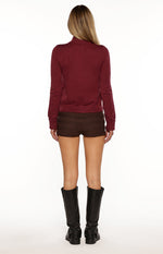 Groove Burgundy Star Zip Up Knit Sweater Image