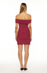Heather Burgundy Off Shoulder Wrap Mini Dress Image