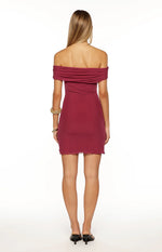 Heather Burgundy Off Shoulder Wrap Mini Dress