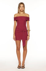 Heather Burgundy Off Shoulder Wrap Mini Dress Image