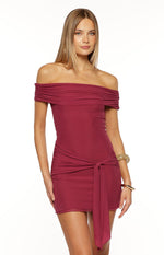 Heather Burgundy Off Shoulder Wrap Mini Dress Image