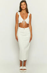 Isla White Denim Midi Skirt