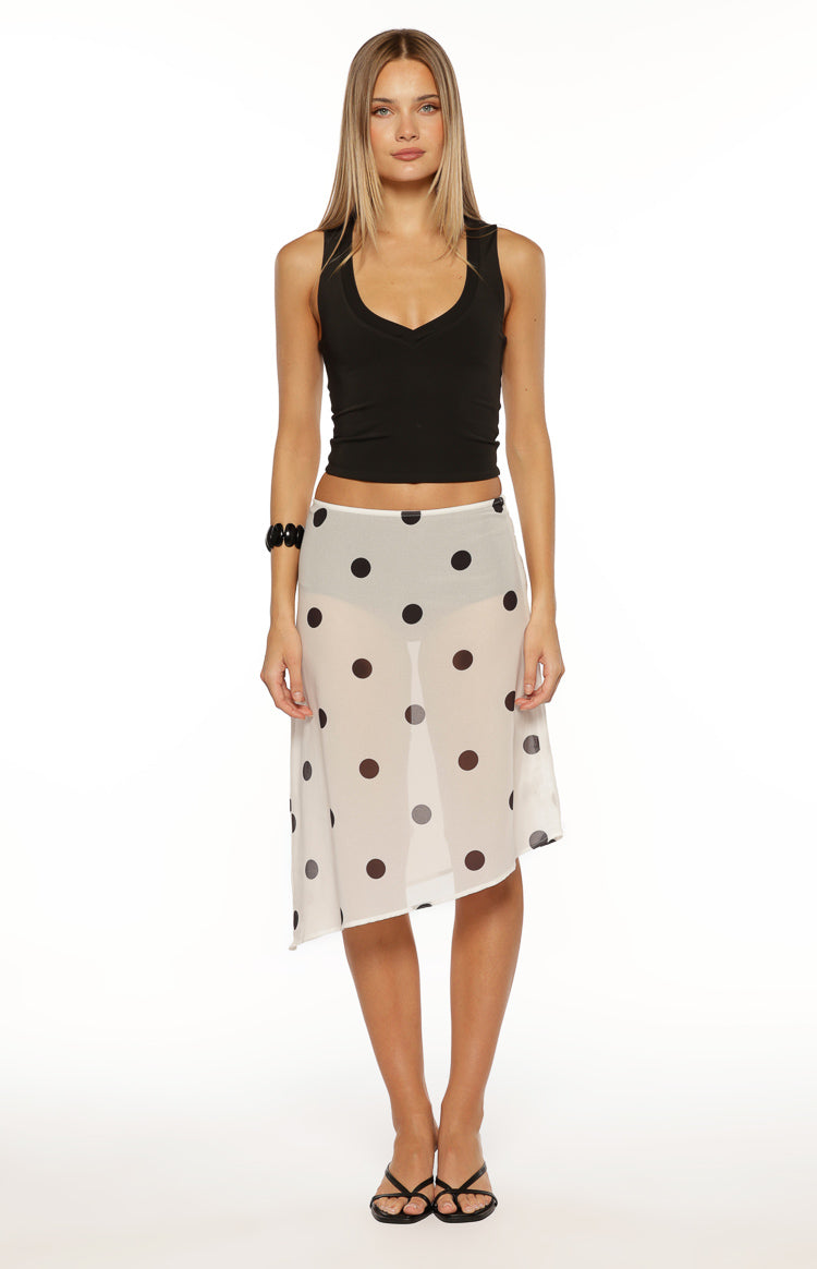 Jordan White Polka Dot Sheer Midi Skirt Image