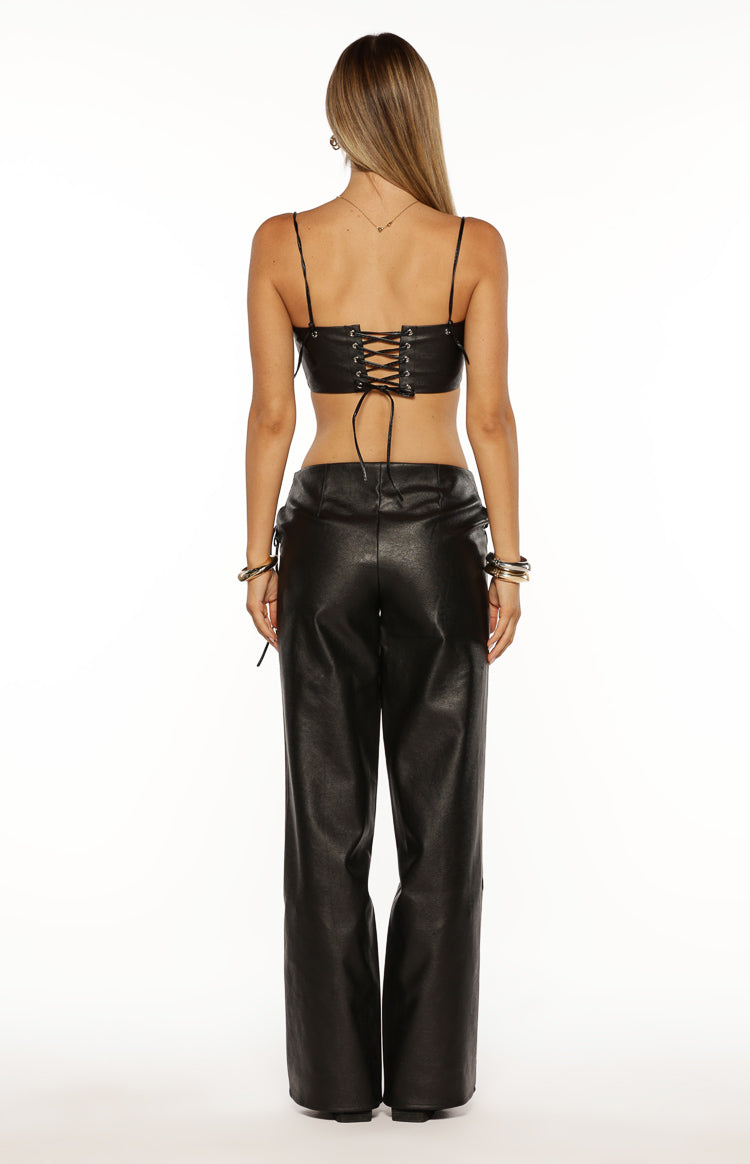 Joyner Black PU Leather Crop Top Image
