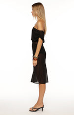 July Black Sheer Off the Shoulder Midi Dress Image