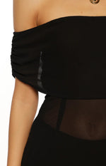 July Black Sheer Off the Shoulder Midi Dress