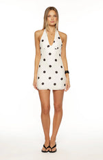 Karrie White Polka Dot Halter Mini Dress