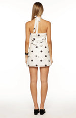 Karrie White Polka Dot Halter Mini Dress