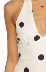 Karrie White Polka Dot Halter Mini Dress