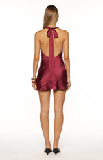 Katie Burgundy Satin Cowl Neck Mini Dress Image
