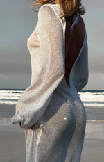 Kendrick White Sequin Knit Long Sleeve Maxi Dress