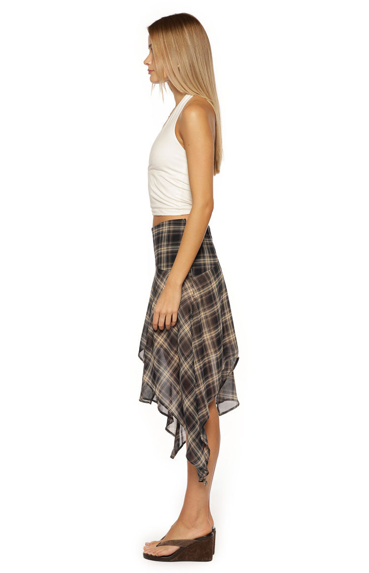 Khalea Blue Plaid Hanky Hem Midi Skirt Image