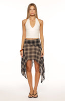 Khalea Blue Plaid Hanky Hem Midi Skirt