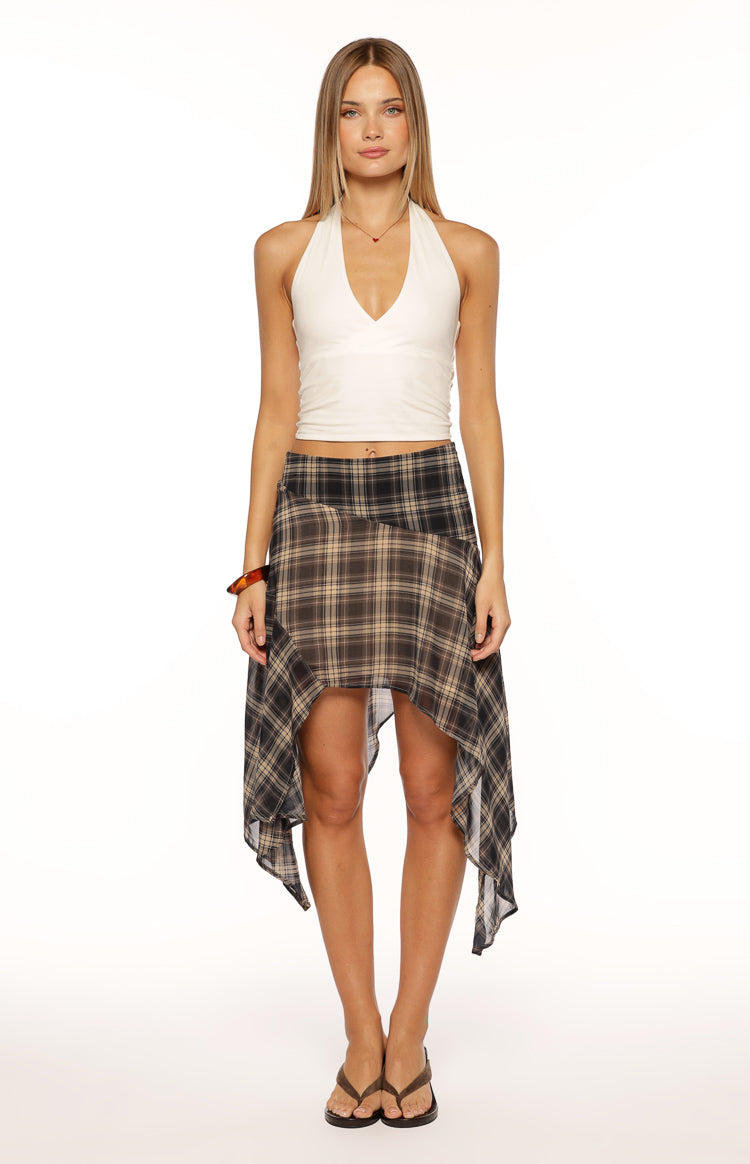 Khalea Blue Plaid Hanky Hem Midi Skirt Image