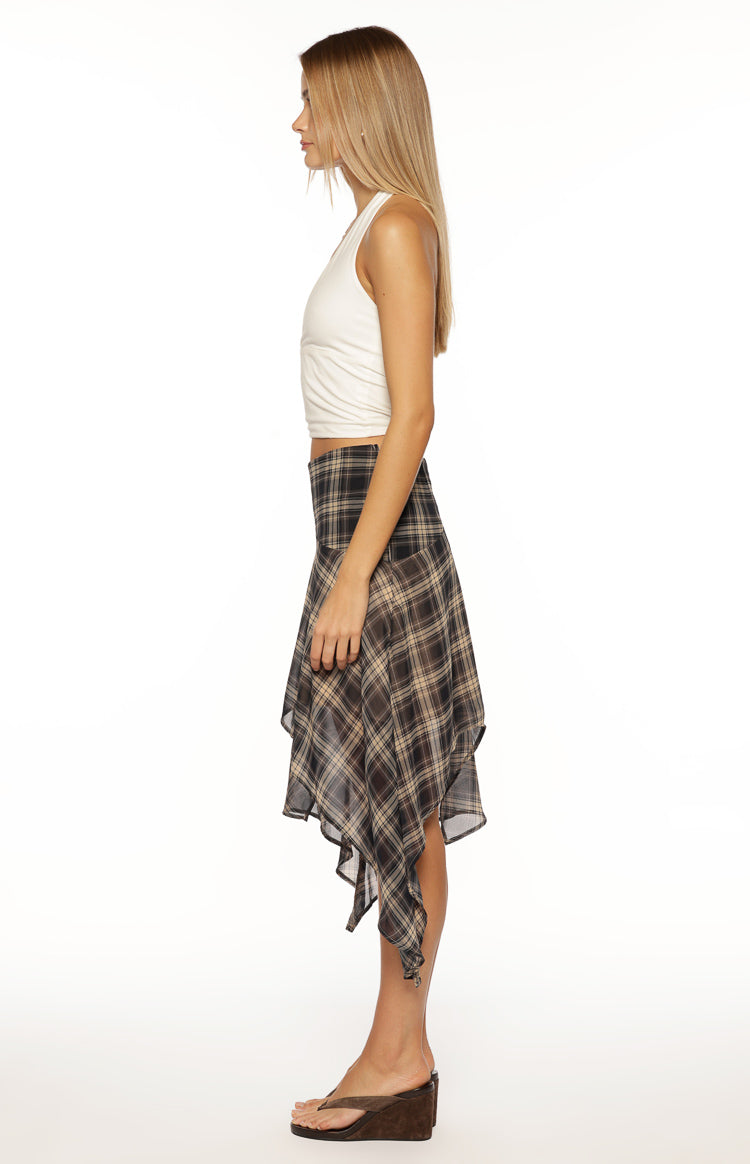 Khalea Blue Plaid Hanky Hem Midi Skirt Image