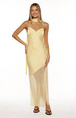 Laila Yellow Satin Scarf Formal Maxi Dress Image