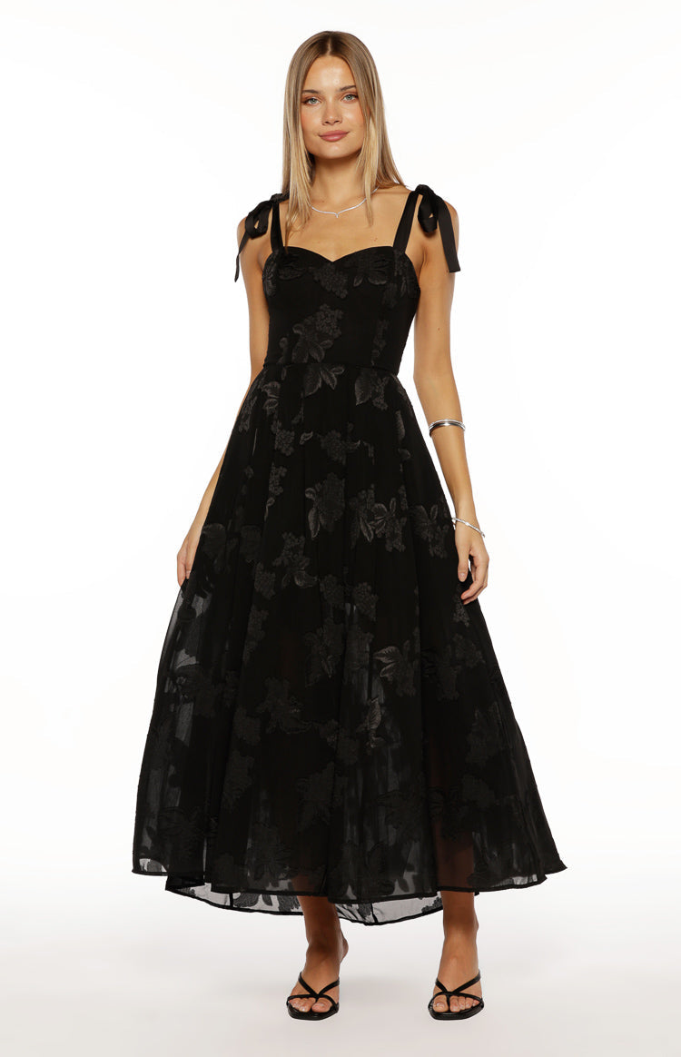 Lily Black Tie Shoulder Formal Maxi Dress Image