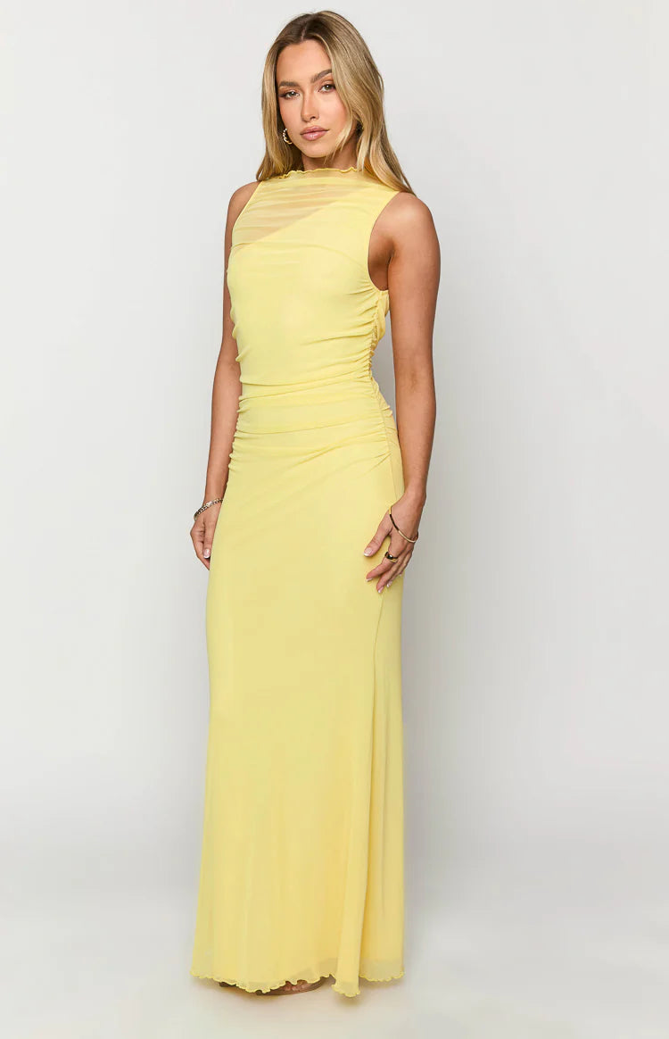 Luca Yellow Mesh Maxi Dress