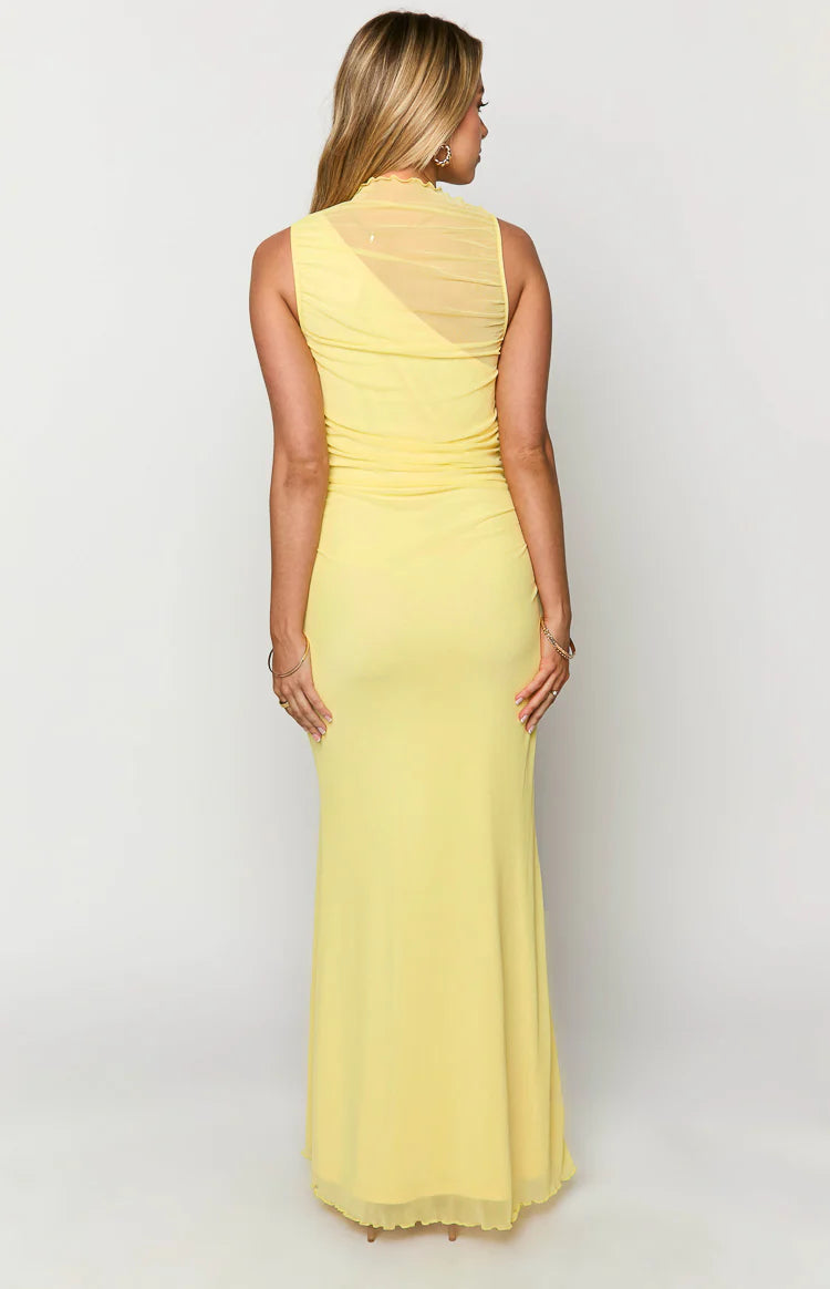 Luca Yellow Mesh Maxi Dress