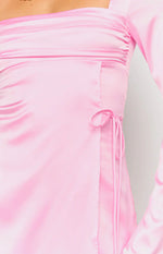 Lucy Pink Satin Long Sleeve Mini Dress
