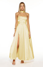 Lucy Yellow Strapless Satin Formal Maxi Dress Image