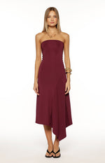 Maura Plum Strapless Asymmetrical Midi Dress Image