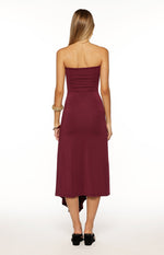 Maura Plum Strapless Asymmetrical Midi Dress Image