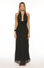North Black Polka Dot Cowl Neck Maxi Dress