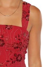 Not That Easy Red Beaded Party Mini Dress - PRE ORDER Image