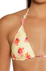 Palmera Yellow and Pink Floral Print Beaded Triangle Bikini Top Image