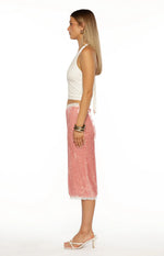 Petra Pink Sequin Lace Trim Midi Skirt