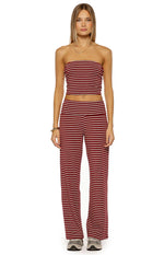 Pippen Burgundy Stripe Foldover Wide Leg Pants