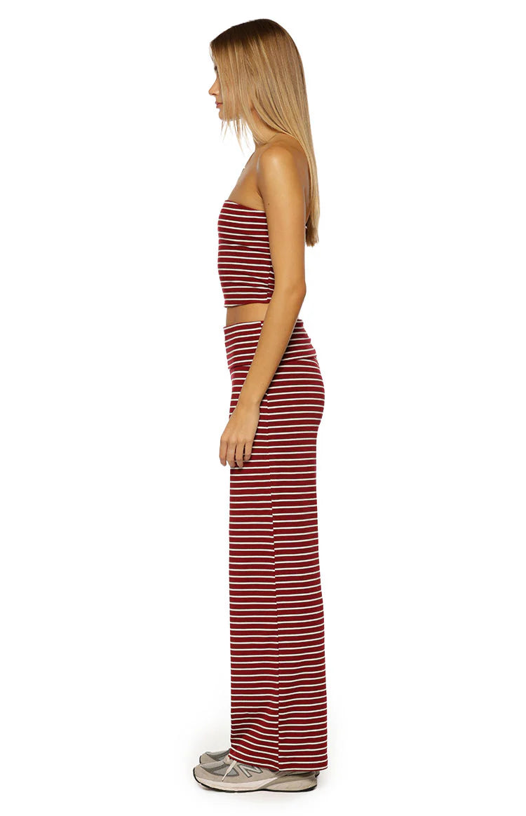Pippen Burgundy Stripe Foldover Wide Leg Pants