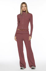 Pippen Burgundy Stripe Foldover Wide Leg Pants Image