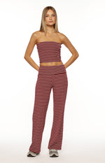 Pippen Burgundy Stripe Foldover Wide Leg Pants Image