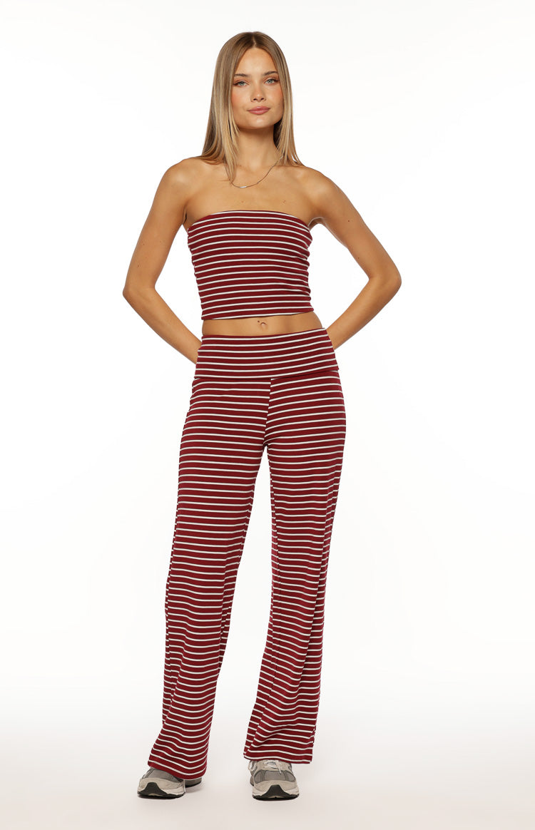Pippen Burgundy Stripe Foldover Wide Leg Pants Image