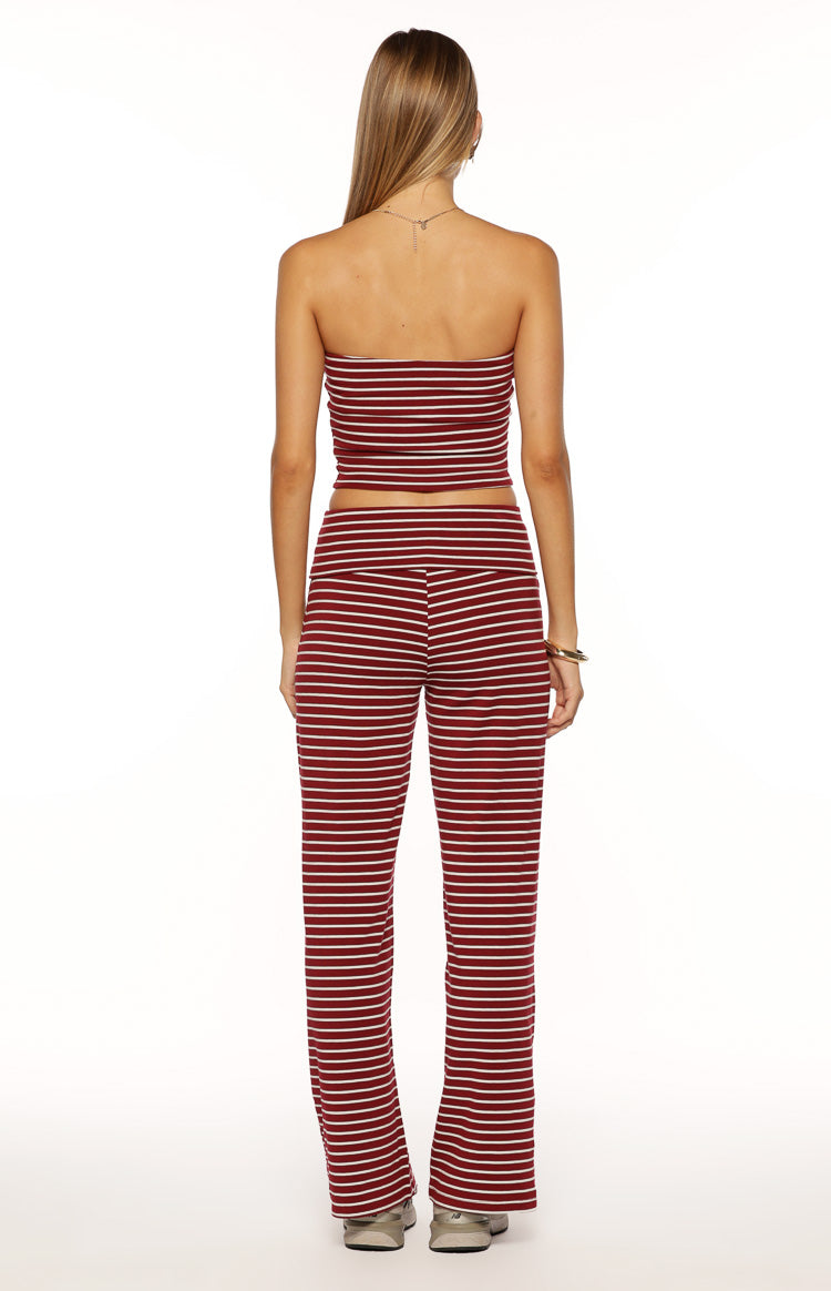 Pippen Burgundy Stripe Foldover Wide Leg Pants Image