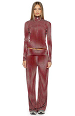 Poppi Burgundy Stripe Double Zip Sweater