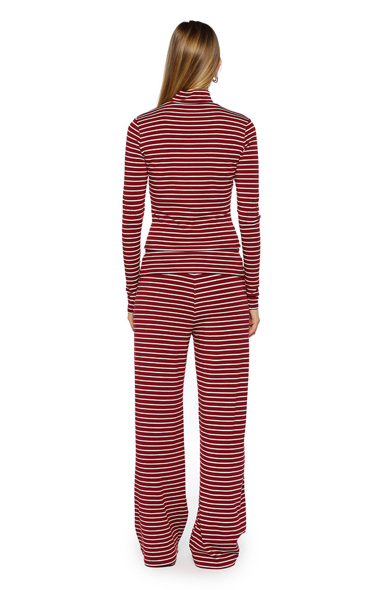 Poppi Burgundy Stripe Double Zip Sweater Image