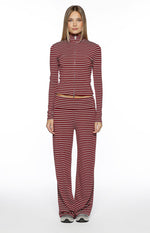 Poppi Burgundy Stripe Double Zip Sweater Image