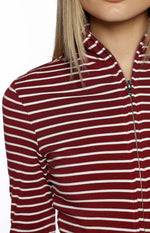 Poppi Burgundy Stripe Double Zip Sweater Image
