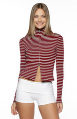 Poppi Burgundy Stripe Double Zip Sweater Image