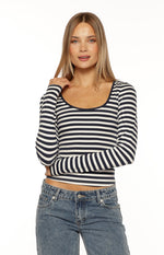 Ronney Navy Stripe Long Sleeve Top Image